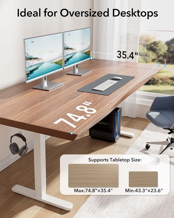 HUANUO Electric Standing Desk Legs for 43"-75" L & 24"-31" W Desktop, White | Brushless Motor,220lbs Heavy Duty,28.3"-46.5" Height Range,4 Memory Presets,Cable Management, Stable Steel Frame