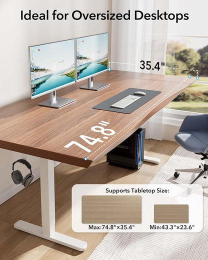 HUANUO Electric Standing Desk Legs for 43"-75" L & 24"-31" W Desktop, White | Brushless Motor,220lbs Heavy Duty,28.3"-46.5" Height Range,4 Memory Presets,Cable Management, Stable Steel Frame