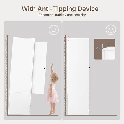 Gizoon Wooden Armoire Wardrobe with Full-Length Mirror & 2 Drawers, 2 Doors, Hanging Rod, Anti-tip, Adjustable Mirror Position (Left/Right), freestanding Wardrobe for Bedroom, White