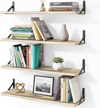 YGEOMER Floating Shelves for Wall, 23in Light Carbonized Brown Wall Shelves for Living Room, Bathroom, Bedroom, Kitchen, Home Decor (Set of 4)