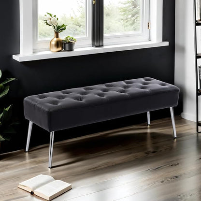 DUHOME Button-Tufted Ottoman Bench, Upholstered Bedroom Benches Footrest Stool Leather Accent Bench for Entryway Dining Room Living Room Bedroom End of Bed, Black