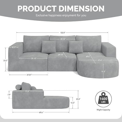 Boneless Couches for Living Room,Cloud Sectional Couch with L-Shape Chaise,Modern Modular Sofa with Deep Seat Upholstered Comfy Couches for Bedroom,No Assembly Required,1PCS