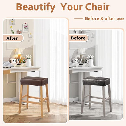 PU Leather Bar Stool Covers Rectangular, 100% Waterproof Stool Covers Rectangle Super Stretch 20% Thicker Leather Saddle Stools Cover Rectangular Counter Bar Stools with Elastic Band (4 PCS, Coffee)