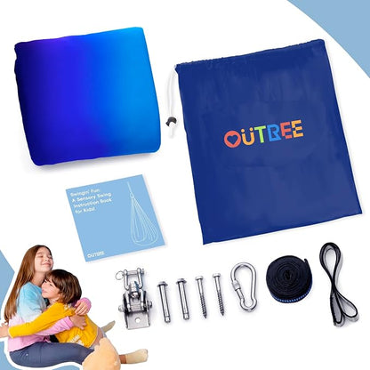 OUTREE Double Layer Therapy Swing with 360 Swivel Hanger, Healing & Relaxing Cuddle Swing for Kids and Adults with Autism, ADHD, Sensory Processing Disorder (Blue-Purple Gradient)