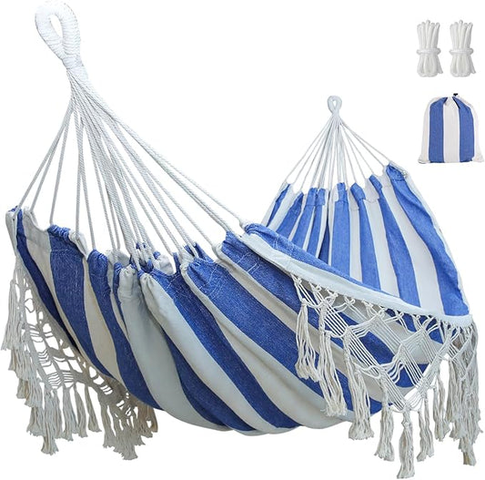 Boho Macrame Hammock with Elegant Tassels for Patio, Yard, Beach Wedding Decor, Outdoor and Indoor Up to 450lbs Include Tie Ropes and Drawstring Bag