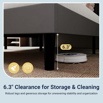 Allewie Full Size Platform Bed Frame with USB Charging Station and Storage Shelf/Upholstered Velvet Wingback Headboard/Wooden Slats Support/No Box Spring Needed/Easy Assembly, Grey