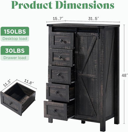 AMERLIFE 3-Piece Farmhouse Bedroom Furniture Set with Storage Cabinet and 2 Nightstands, Sliding Barn Door Wood Cabinet Set for Bedroom, Entryway, Black Oak