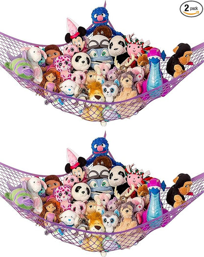 Stuffed Animal Hammock XL 2 Pack | Corner Stuffed Animal Storage & Plushie Net | Extra Large Toy Hammock for Stuffed Animals | Easy Hang, Hardware Included | Purple Bedroom Decor | by Lilly's Love