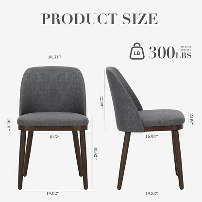 COLAMY Upholstered Dining Chairs Set of 2, Modern Kitchen Chairs with Back, Fabric Side Chair with Wood Legs for Dining Room Restaurant, Light Grey