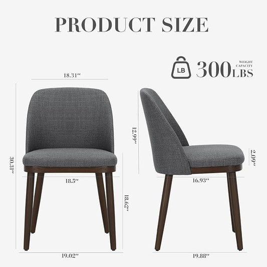 COLAMY Upholstered Dining Chairs Set of 2, Modern Kitchen Chairs with Back, Fabric Side Chair with Wood Legs for Dining Room Restaurant, Light Grey