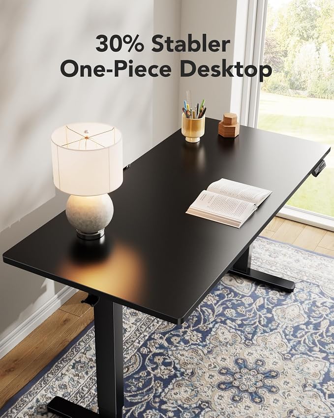 HUANUO Electric Standing Desks, Whole Piece Desktop, Adjustable Height Computer Desk, 4 Height Memory Settings, Sit Stand Up Desk for Home Office, 60" x 24", Black