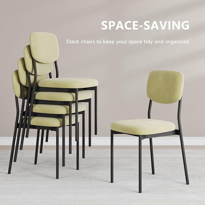 Einhomn Upholstered Dining Chairs Set, Modern Stackable Dining Room Chairs with Soft Velvet Backrest, Kitchen Chairs with Sturdy Metal Legs for Living Room, Restaurant, Set of 4,Light Green