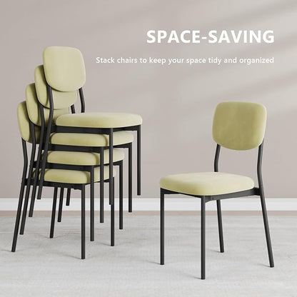 Einhomn Upholstered Dining Chairs Set, Modern Stackable Dining Room Chairs with Soft Velvet Backrest, Kitchen Chairs with Sturdy Metal Legs for Living Room, Restaurant, Set of 4,Light Green