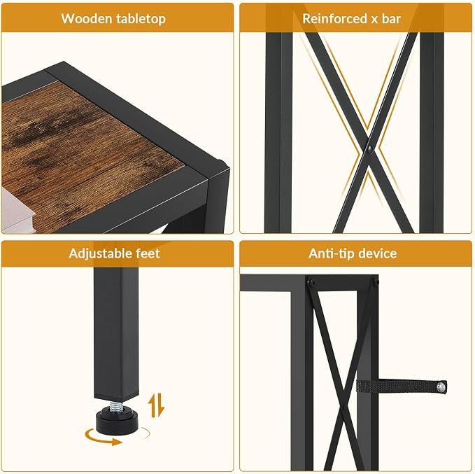 Gewudraw Console Table with Oulets and USB Ports, 55.1" Sofa Table Behind Couch, Industrial Long Skinny Stand for Hallway, Living Room, Bedroom, 6.5 Feet Power Cord, Rustic Brown