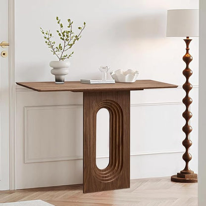 LKTART 47" MDF Console Table for Entryway, Narrow Entryway Table with Unique Loopback Design, Couch Table Behind Sofa with Single Loop-Leg for Living Room Hallway Foyer, Walnut