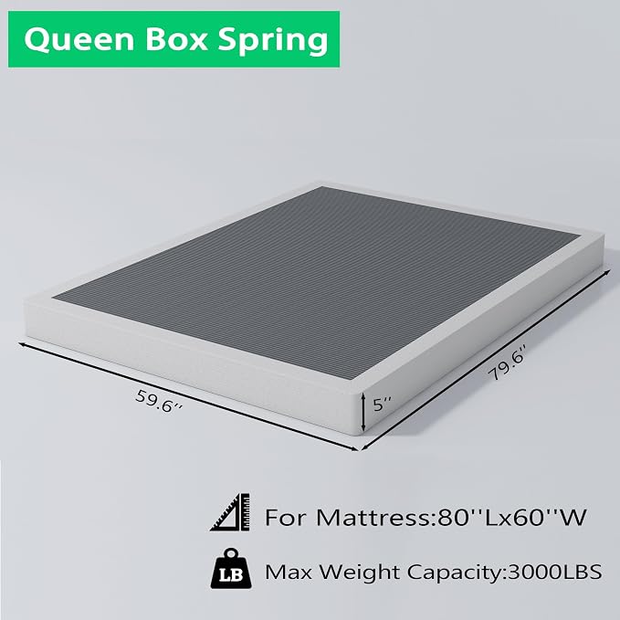 ALDRICH 5 Inch Heavy Duty Metal Box Spring Mattress Foundation 3000lbs Max Weight Capacity/Non-Slip/No Noise/Easy Assembly/Easy Clean Cover,Queen