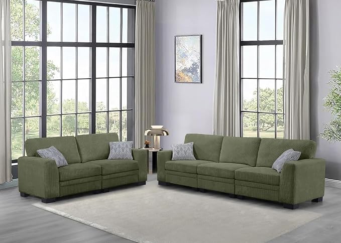 Legend Vansen Oversized Modular Sectional Sofa,U/L-Shaped Corduroy Couch with Ottoman,Deep Seat & Removable Cushion,Easy Assembly for Living Room Apartment,5 Seater,Olive