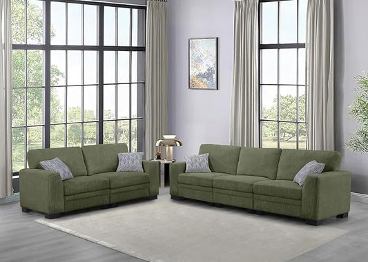 Legend Vansen Oversized Modular Sectional Sofa,U/L-Shaped Corduroy Couch with Ottoman,Deep Seat & Removable Cushion,Easy Assembly for Living Room Apartment,5 Seater,Olive