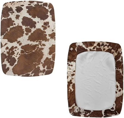Bar Stool Covers Set of 2 Brown Cow Print Stretch to Fit Rectangle Stool Slipcover Bar Chair Cover with Elastic Band for 14-20 Inch Barstools