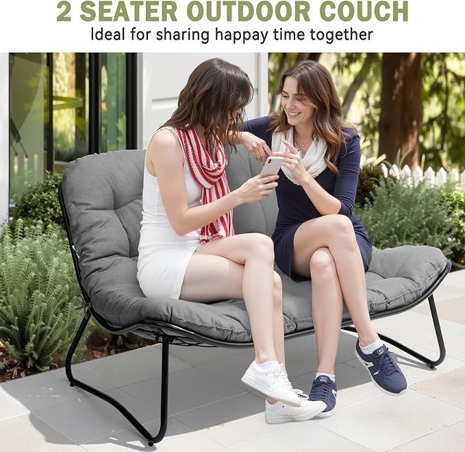 Crestlive Products Outdoor Loveseat, 2-Seat Sofa with Soft Cushion, All-Weather Outdoor Couch Patio Furniture for Balcony, Poolside, Backyard, Porch (Dark Gray)