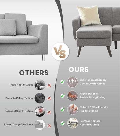 Kingfun L Shaped Couch, 80" W Mid-Century Modern Sofa, Sectional Couches, 3 Seater Sofas with Wide Chaise Lounge, Button Tufted Upholstered Sectional Sofa for Living Room, Bedroom, Gray