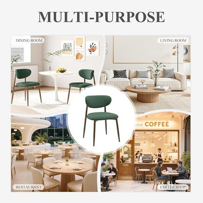 MALOL Upholstered Dining Chairs Set of 2, Curved Back Kitchen Chairs with Metal Legs and Anti Slip Pads, Dining Room Chair for Home and Restaurant, Green