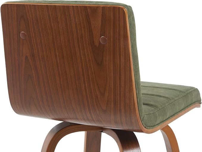 Armen Living Vienna Modern Swivel 30" Bar Height Barstool with Vintage Green Faux Leather and Walnut Wood Finish