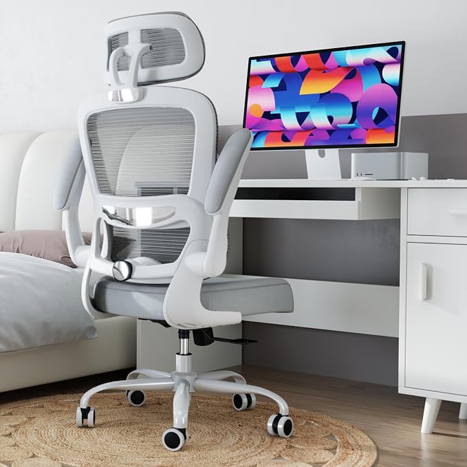 TRALT Office Chair Ergonomic Desk Chair, 330 LBS Home Mesh Office Desk Chairs with Wheels, Comfortable Gaming Chairs (1, Light Grey)