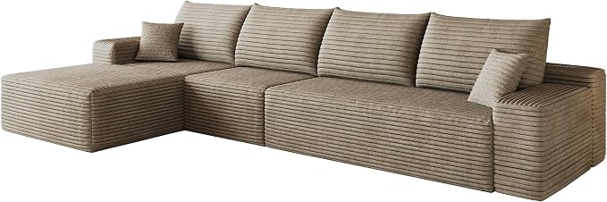 135" Oversized Cloud Sectional Couch Boneless Sofa for Living Room, Fluffy Corduroy Corner Couch with Deep Seat, Compressed Modular Sectional Sofa with L-Shaped Chaise, No Assembly Required