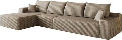 135" Oversized Cloud Sectional Couch Boneless Sofa for Living Room, Fluffy Corduroy Corner Couch with Deep Seat, Compressed Modular Sectional Sofa with L-Shaped Chaise, No Assembly Required