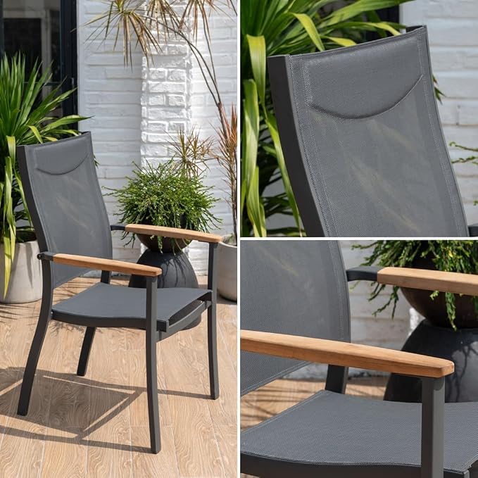 Amazonia Franklin 13-Piece Teak Finish Wood and Aluminum Rectangular Extendable Patio Dining Set | 100% Teak from Indonesia Armrests | Ideal for Outdoors and Indoors