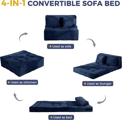 MAXYOYO Convertible Sofa Bed, Fold Out Sofa Couch with Pillow, 4 in 1 Tufted Folding Couch Bed Foam Floor Couch, Lazy Chair for Living Room Bedroom Guest Room, Navy
