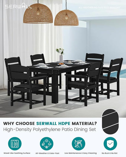SERWALL HDPE Outdoor Dining Table and Chairs Set for 6 | with Oversized Chair Seat