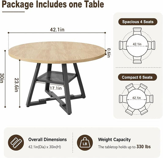 Jocoevol Round Dining Table,Kitchen Dining Room Circle Dinner Pedestal Table,Space Saving Wood Kitchen & Dining Room Furniture (Natual Wood, 42In)