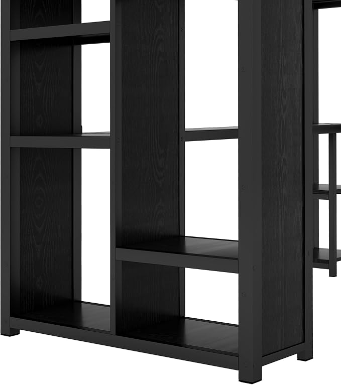 Bellemave Twin XL Loft Bed with Desk, Wardrobe, Metal Twin XL Loft Bed Frame for Adults, Kids, Teens, Black
