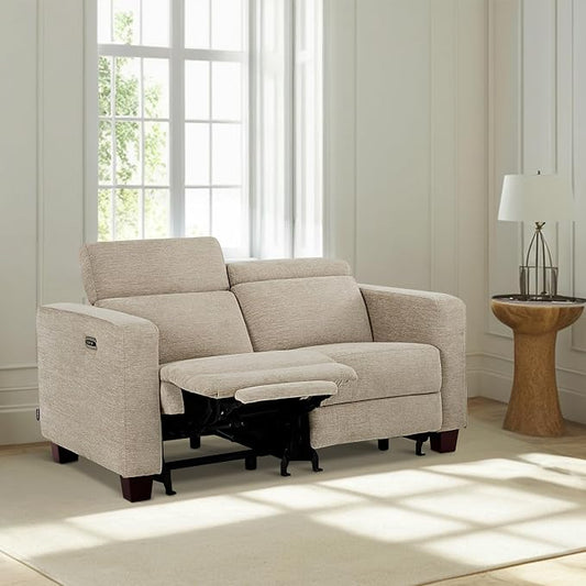 MCombo 62.2'' Reclining Loveseat, Wall Hugger Power Loveseat Recliner Sofa with Adjustable Headrest, USB A & C Charge Ports, Wood Legs, for Living Room (Fabric, HL198M1) (Beige)