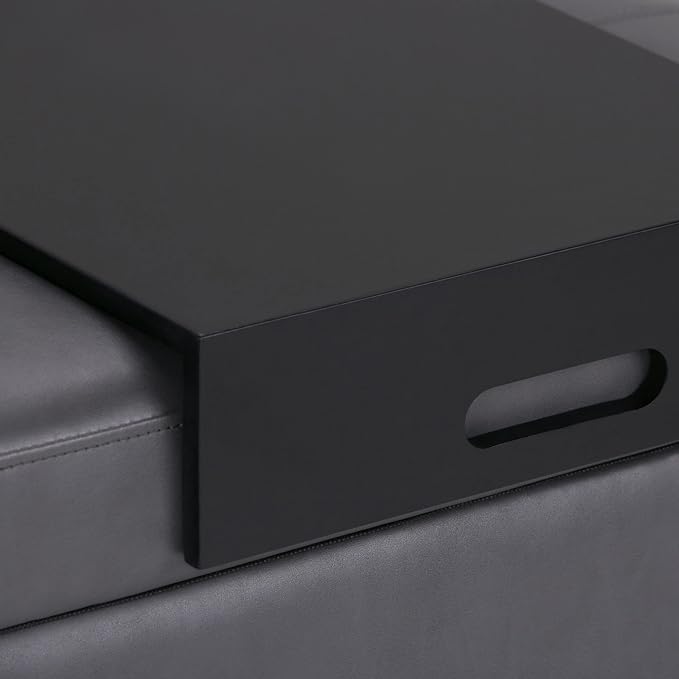 SIMPLIHOME Oregon Storage Ottoman Bench with Tray - 42 inch Wide Upholstered Vegan Leather Rectangle Storage Ottoman Bench in Stone Grey, Transitional Tufted Ottoman for Living Room with Lift-Up Lid