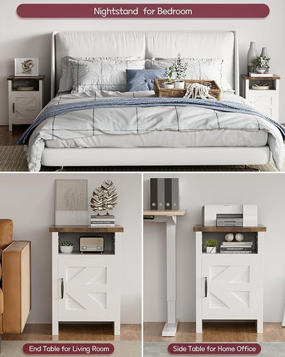 YESHOMY Farmhouse Modern Nightstand with Shelf and Barn Door, Set of 1 for Bedroom, White
