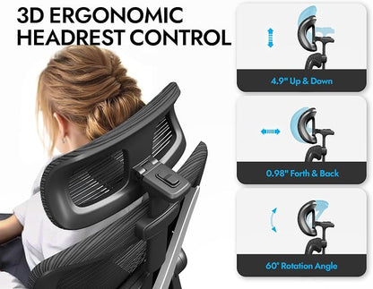 Ergonomic Office Chair - X-Shaped Computer Desk Chair Comfy, Gaming Chair, Office Chair with Lumbar Support, Mesh Office Chairs with Headrests, Desk Chair for Long Hours, Black Silver, Pack of 3