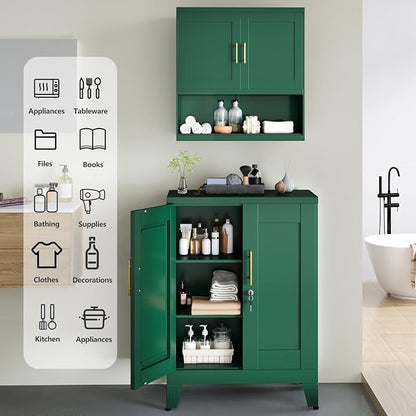 GAIOUS Metal Pantry Cabinet (Two Units), Sideboard Buffet Storage Cabient | with Doors and 2 Adjustable Shelves, Multifunctional Green Kitchen Cupboard for Home Office, Accent Furniture, Buffet Table