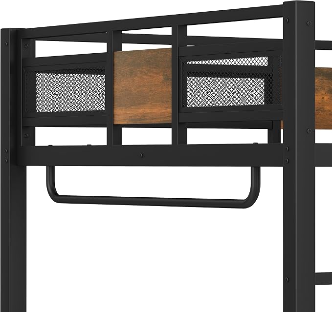 Bellemave Full Loft Bed with Desk & Storage Fabric Drawers, Shelves, Heavy Duty Full Size Metal Loft Bed Frame for Adults & Teens, Space Saving Bed for Small Room, Dorm & Apartment, Black