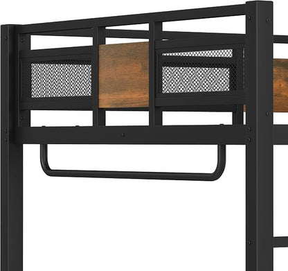 Bellemave Full Loft Bed with Desk & Storage Fabric Drawers, Shelves, Heavy Duty Full Size Metal Loft Bed Frame for Adults & Teens, Space Saving Bed for Small Room, Dorm & Apartment, Black