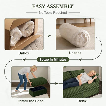 Upgrade Boneless Couch with Storage, Extra Deep&High Seat Modular Sectional Sofa 3 Seater U Shaped Cloud Couch with Ottoman, Tool-Free Assembly Sectional Couches for Living Room