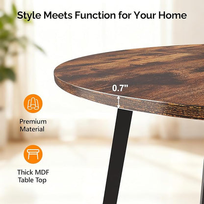 VINGLI Round Dining Table for 2-4, 35in Modern Dining Room Table with Metal Base, Brown Wooden Kitchen Table, Space-Saving, Small Space Circle Dinette for Home, Kitchen, Apartment