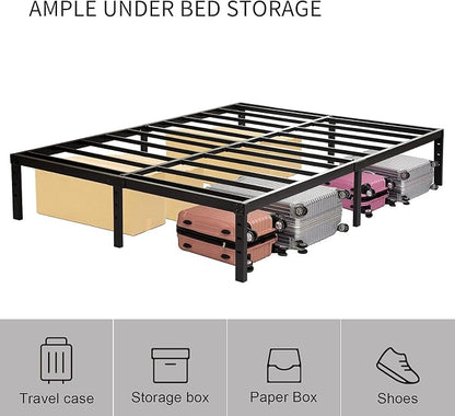 Wulanos King Size Bed Frame 18 inch Tall, 3500lbs Heavy Duty Metal Platform with Steel Slats Support, No Box Spring Needed, 18-inch Bedframe with Ample Storage, Sturdy and Noise-Free, Black
