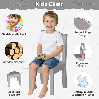 DOREROOM Wooden Kids Table and 4 Chairs, Multi-Activity Toddler Table and Chairs Set, Kids Table and Chairs Set for Arts, Crafts and Snack Time, Toddler Activity Table and Chairs for Age 3-8 (Gray)