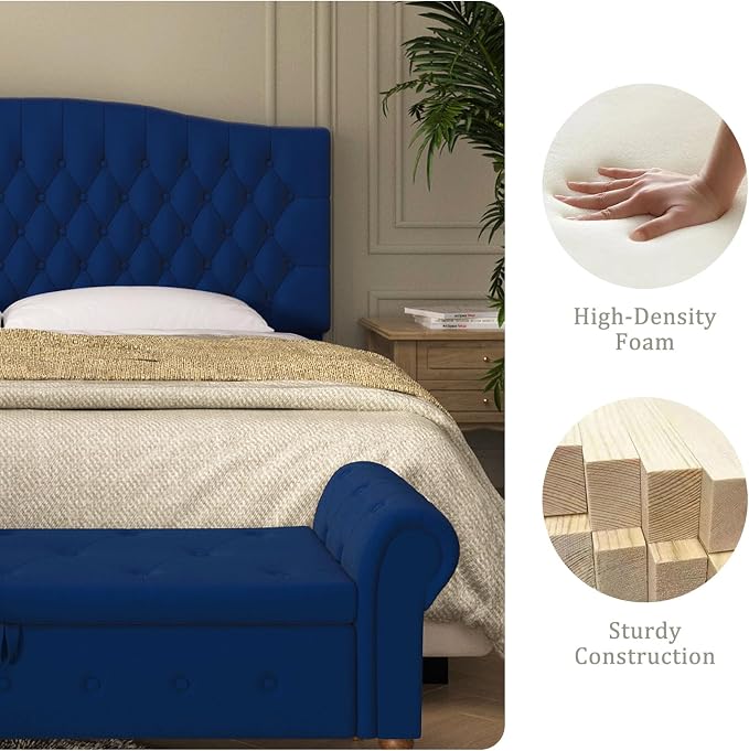 Furpopup Velvet Upholstered Headboard King/Cal King Size Latest Model Wall Mount, Bed Frame Mount, Featuring High-Density Sponge Padding, Luxury Texture Easy Assembly Comfort and Style-Navy Blue