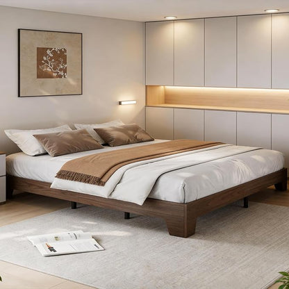 IDEALHOUSE Queen Size Wood Bed Frame,Platform Nature Bed with Strong Wooden Slats,No Box Spring Needed,Minimalist Bedroom Furniture,Contemporary Wooden Bed Frame,Easy Assembly