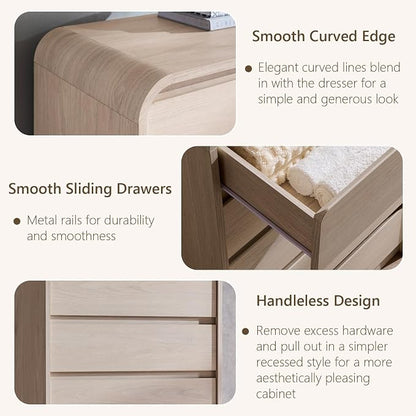 Aitjunz Modern 5 Drawers Dresser for Bedroom, 45" Tall Dressers, Cream | Wood Dressers & Chests of Drawers w/Curved Profile Design, Mid Century Vertical Dresser with Handleless Design for Bedroom