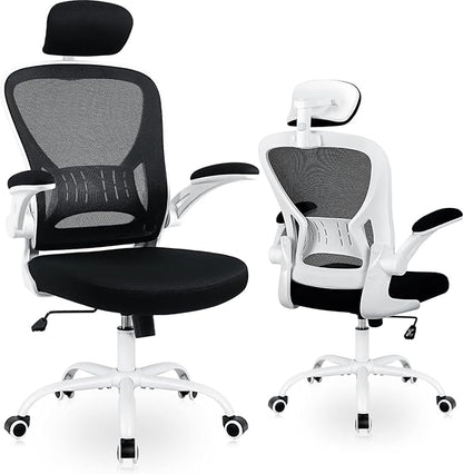 Office Chair Ergonomic Desk Chair Comfort Adjustable Height with Wheels，Lumbar Support Mesh Swivel Computer Home Office Study Task Chair Black & White